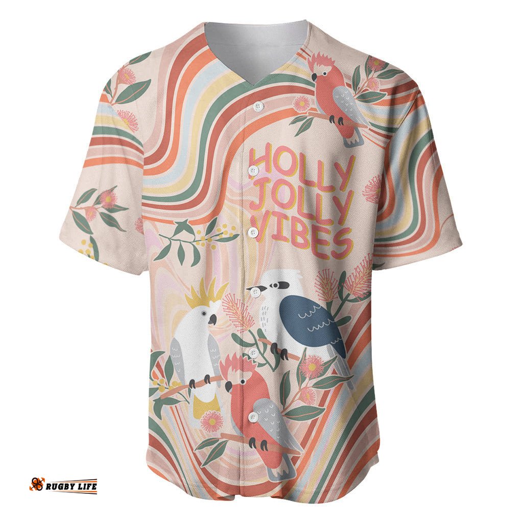 Personalised Australia Hippie Christmas Baseball Jersey Shirt Cockatoo Kookaburra with Wattle Pink Peach Style