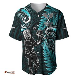 New Zealand Tiki Tennis Baseball Jersey Shirt 2024 Aotearoa Tenehi Maori Silver Fern Turquoise