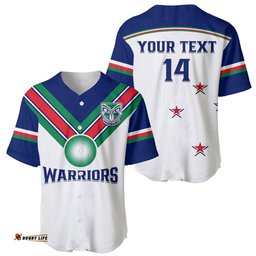 Personalised Warriors Rugby Baseball Jersey Shirt New Zealand Sporty White Style