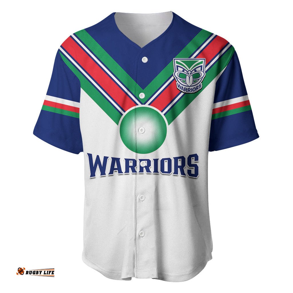 Personalised Warriors Rugby Baseball Jersey Shirt New Zealand Sporty White Style
