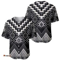 Black Taniko Aotearoa Baseball Jersey Shirt Niho Taniwha Mix Poutama