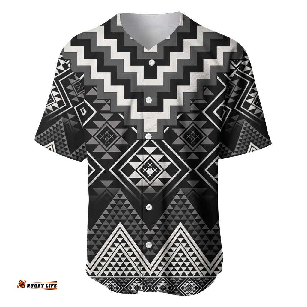 Black Taniko Aotearoa Baseball Jersey Shirt Niho Taniwha Mix Poutama