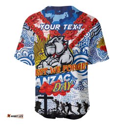Personalised Bulldogs ANZAC Day Baseball Jersey Shirt Aboriginal Rising Sun