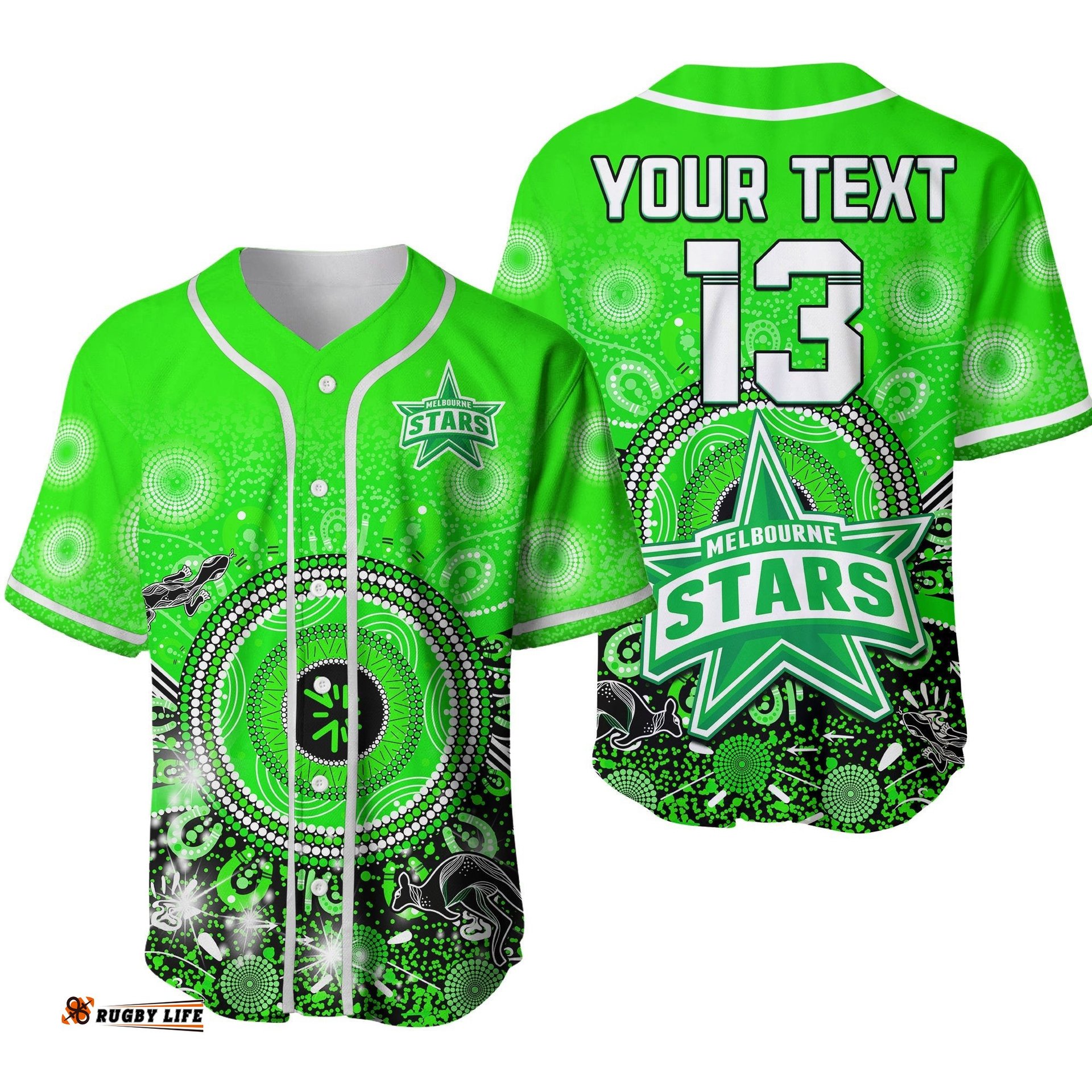 Custom Text and Number Melbourne Stars Baseball Jersey Shirt Cricket Aboriginal Ver.02