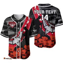 Custom Text And Number Essendon Football ANZAC Baseball Jersey Shirt Bombers Aboriginal Mix Poppy Camouflage Ver.02