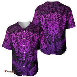 Personalised New Zealand Rugby Baseball Jersey Shirt Silver Fern All Black Mix Ta Moko Purple Style