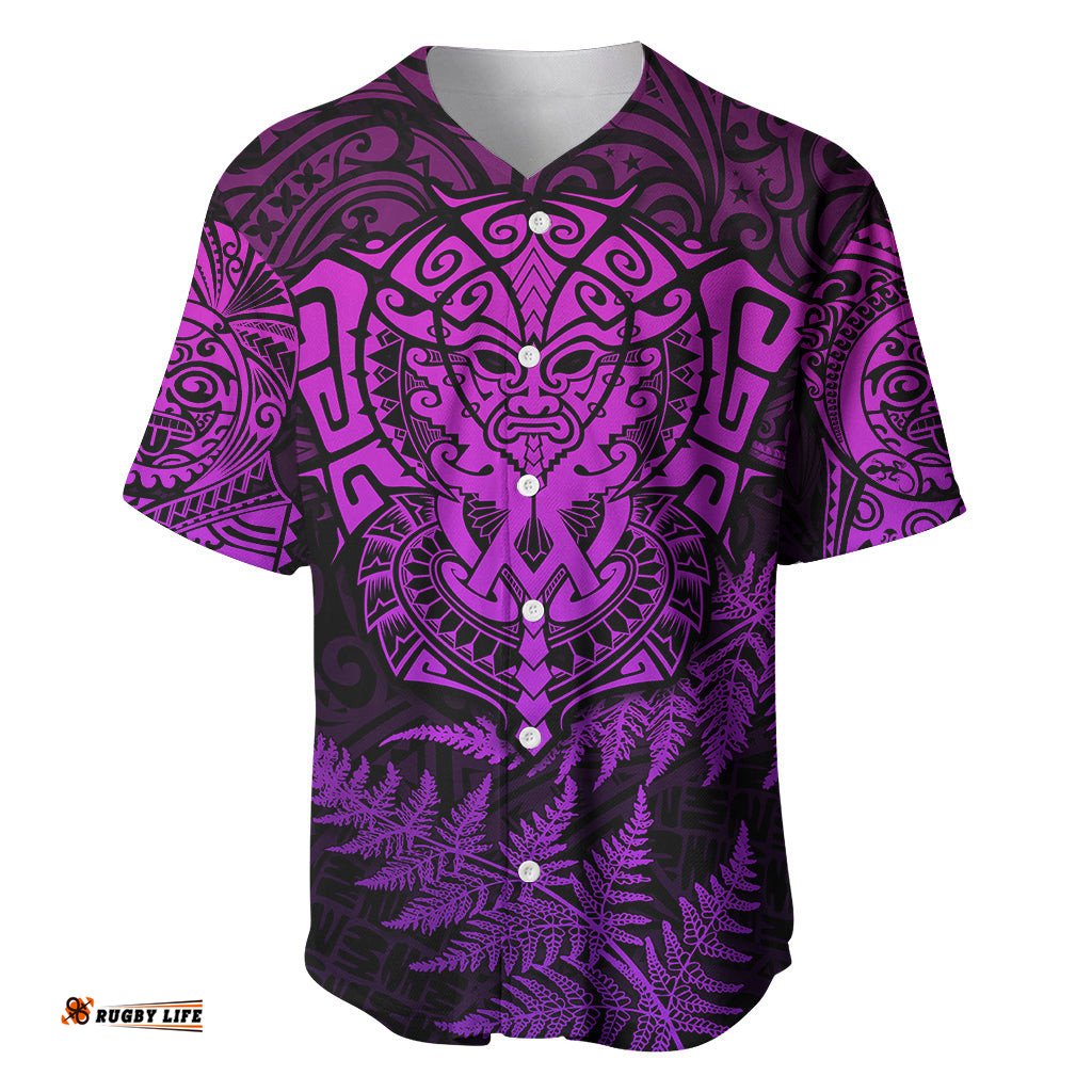 Personalised New Zealand Rugby Baseball Jersey Shirt Silver Fern All Black Mix Ta Moko Purple Style