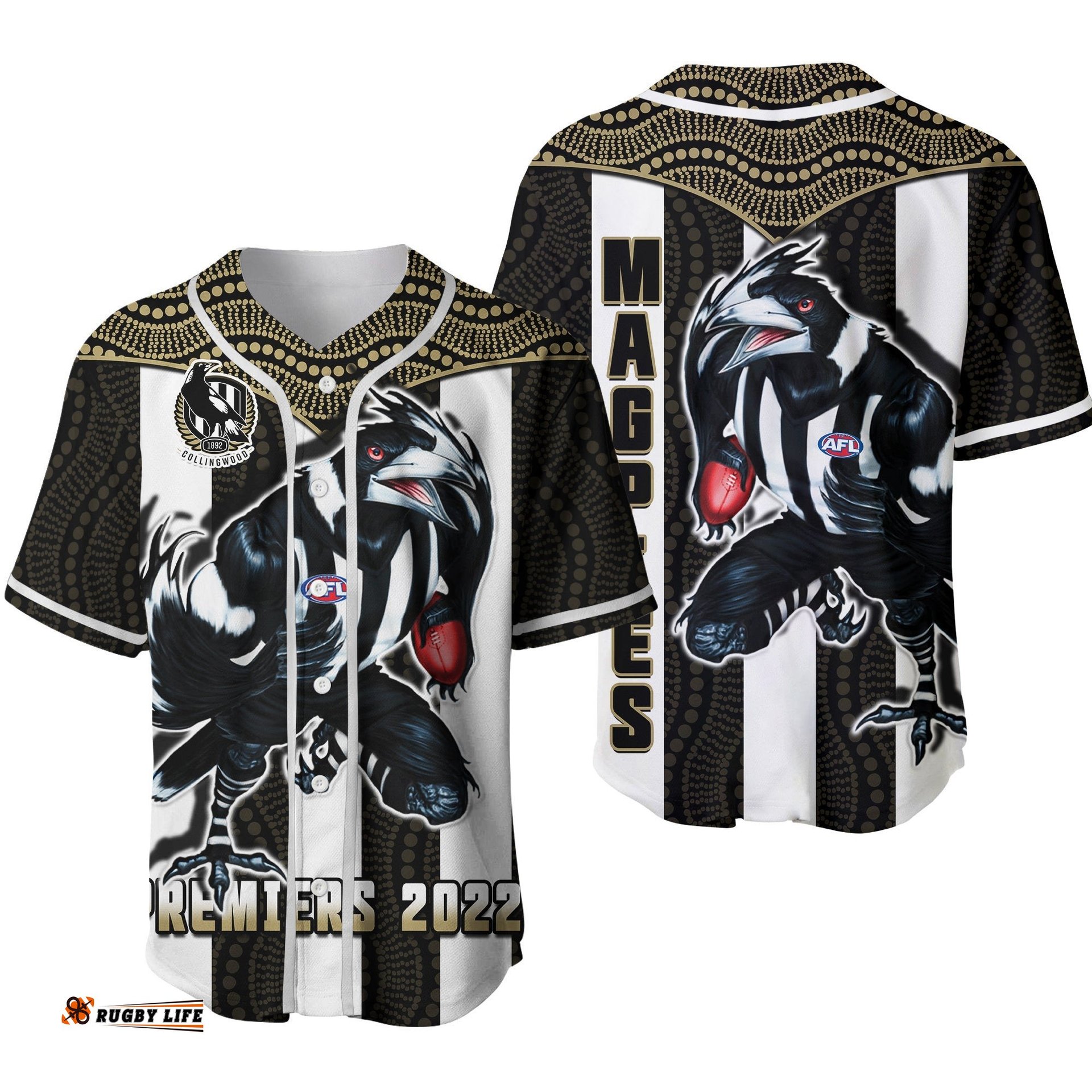 Magpies Football Baseball Jersey Shirt Collingwood 1892 Indigenous Sporty Style Ver.02