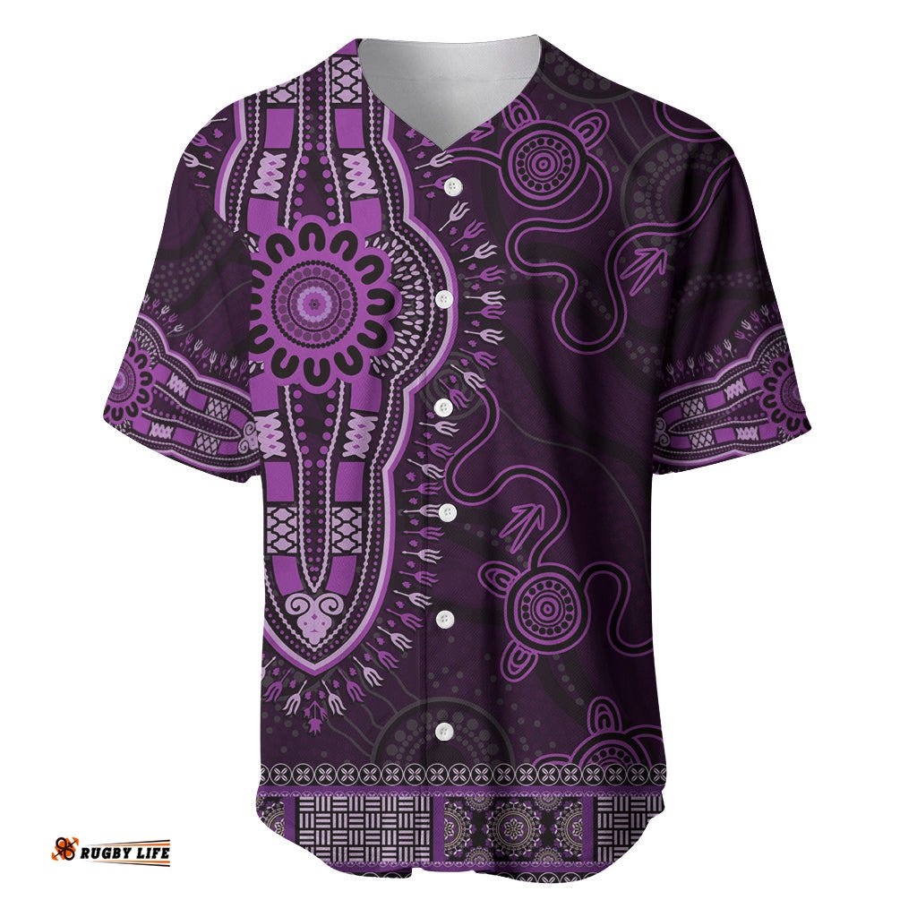 Purple African Dashiki With Australia Aboriginal Art Baseball Jersey Shirt