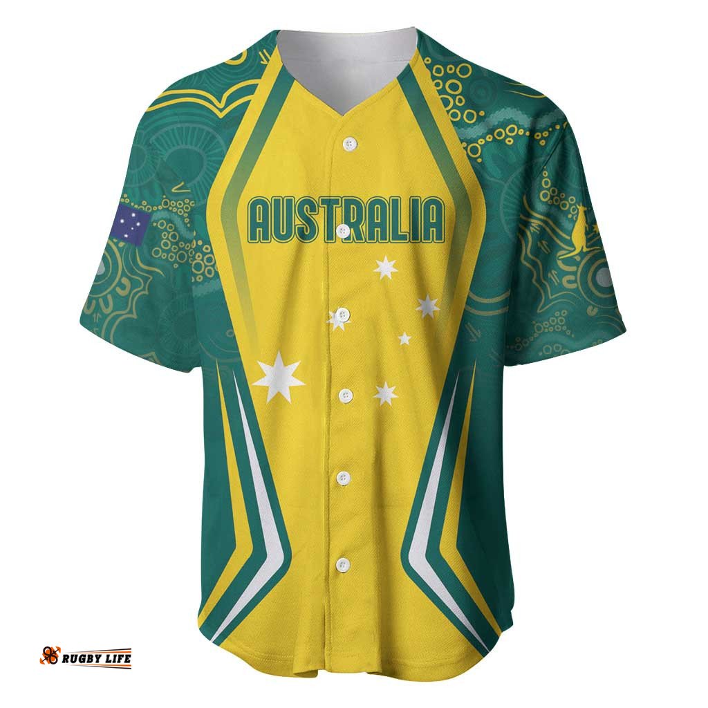 Australia 2024 Olympics Custom Baseball Jersey Shirt Rise of the Roos Aborignal Style
