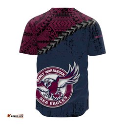 Manly Warringah Sea Eagles Baseball Jersey Shirt Grunge Polynesian Tattoo NRL