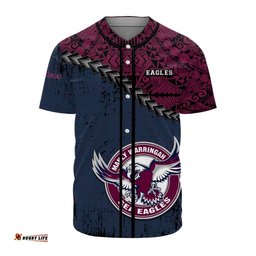 Manly Warringah Sea Eagles Baseball Jersey Shirt Grunge Polynesian Tattoo NRL