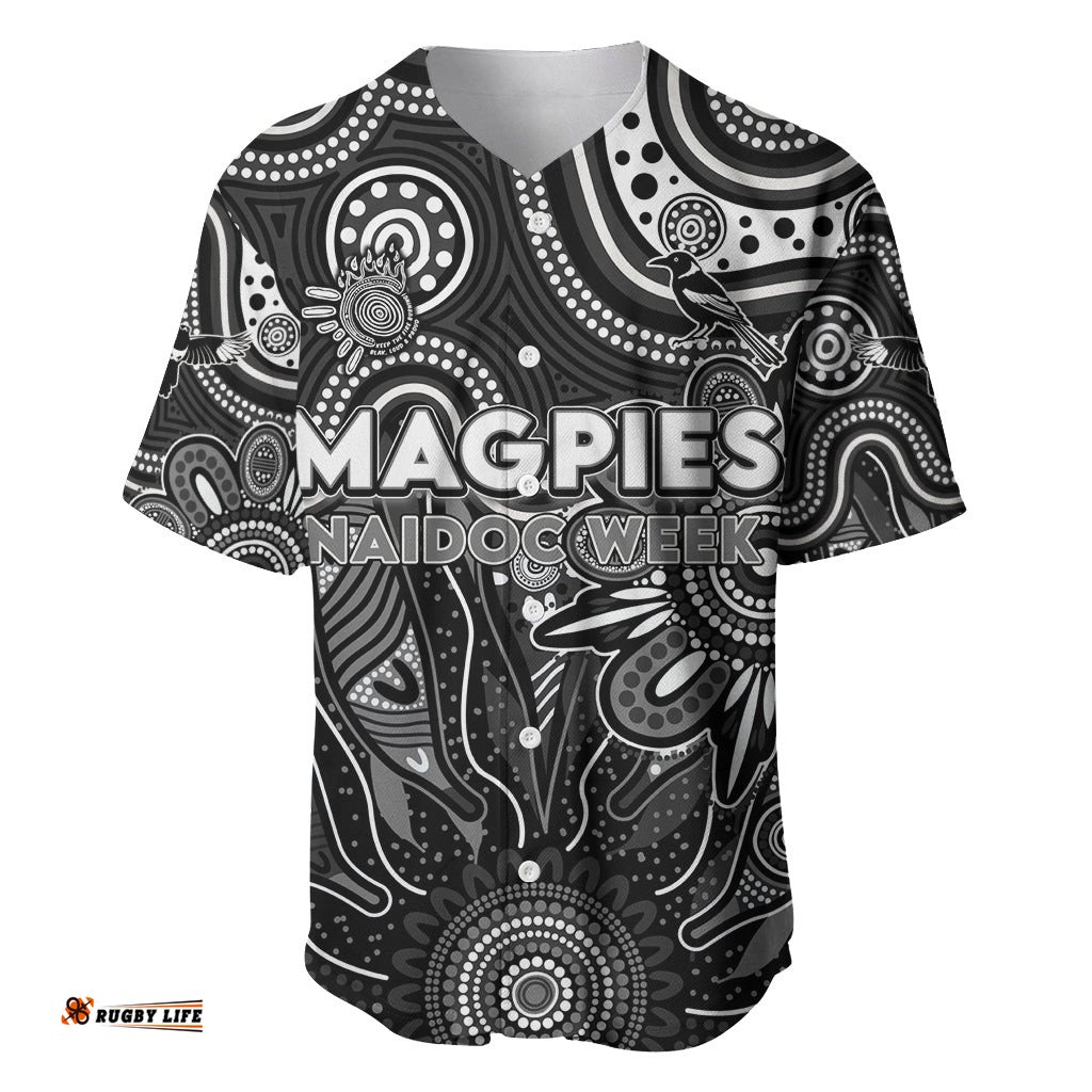Personalised Magpies NAIDOC Week 2024 Baseball Jersey Shirt Aussie Aboriginal Art