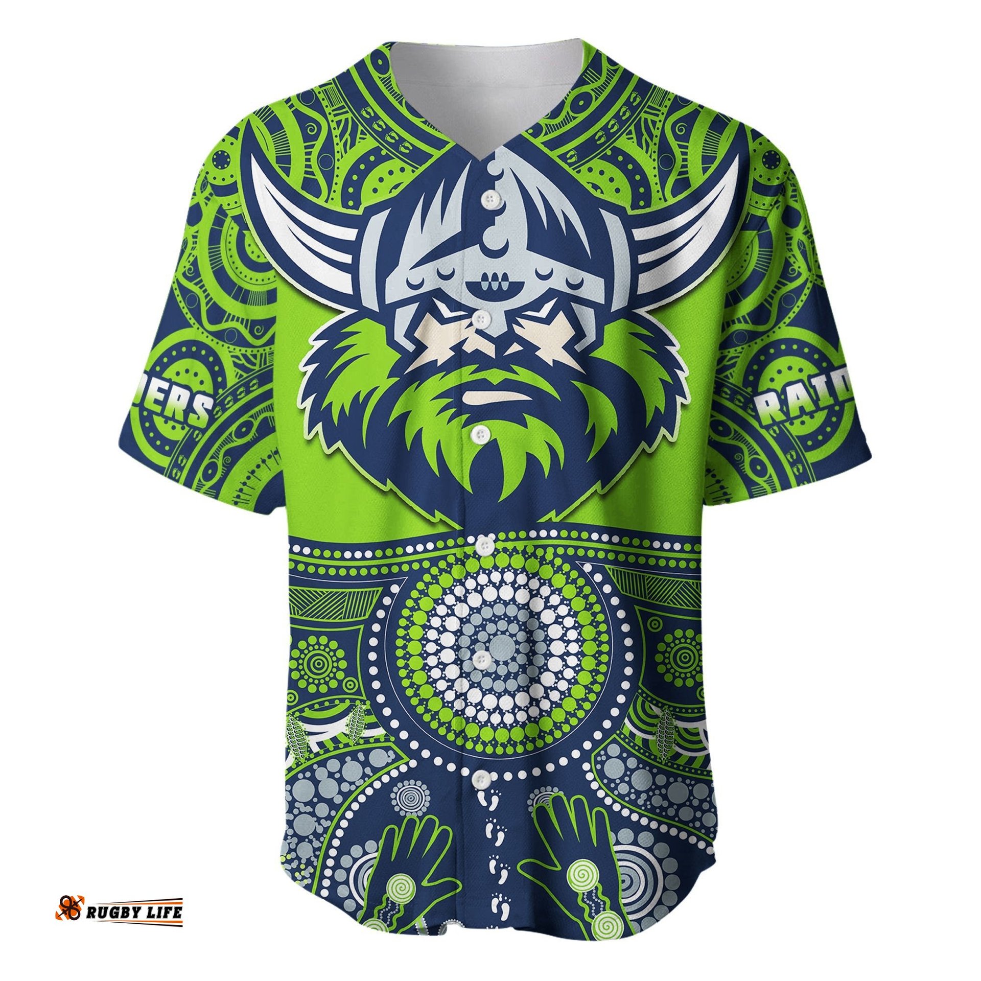 Raiders Rugby Baseball Jersey Shirt Aboriginal Pattern