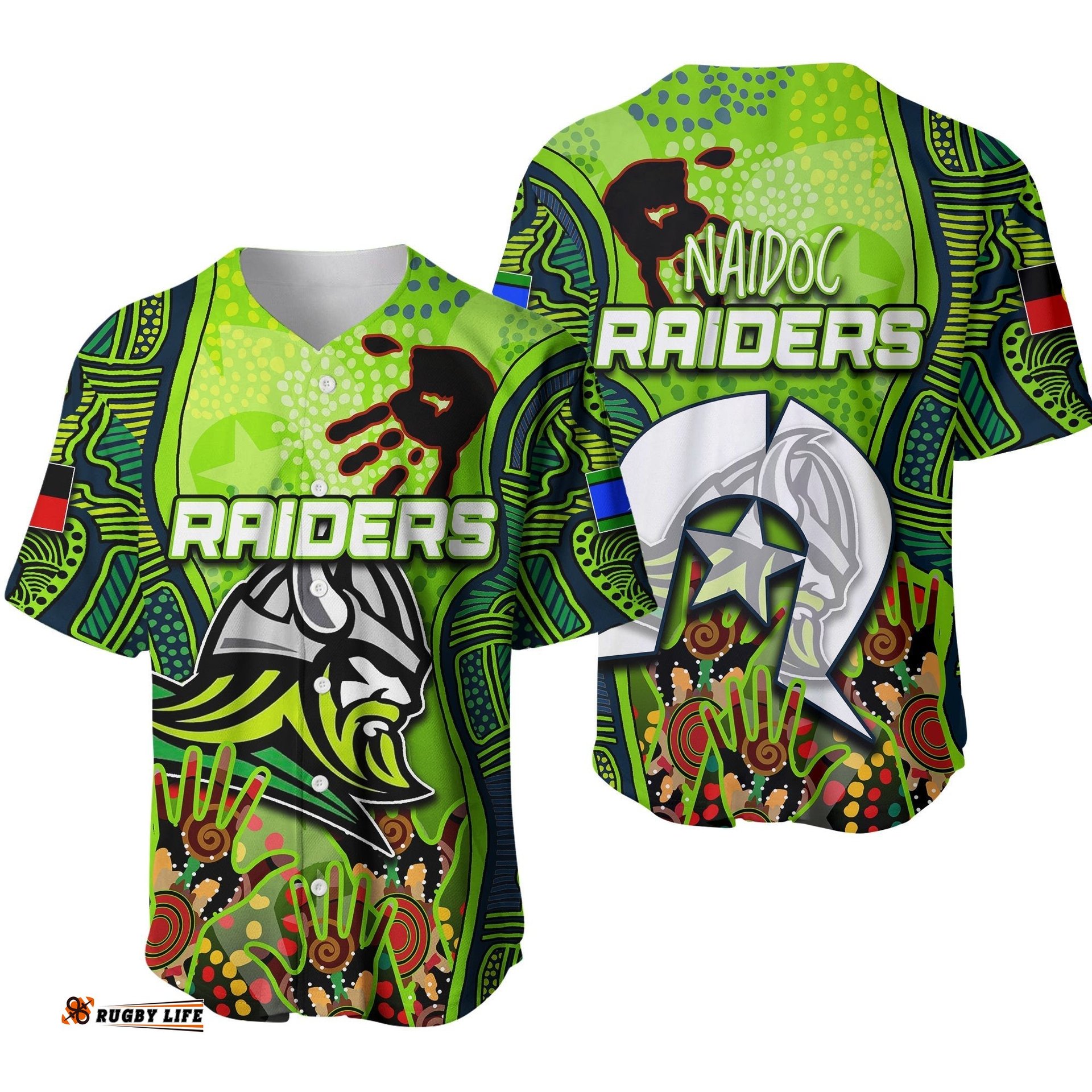 Raiders NAIDOC Aboriginal Patterns Baseball Jersey Shirt