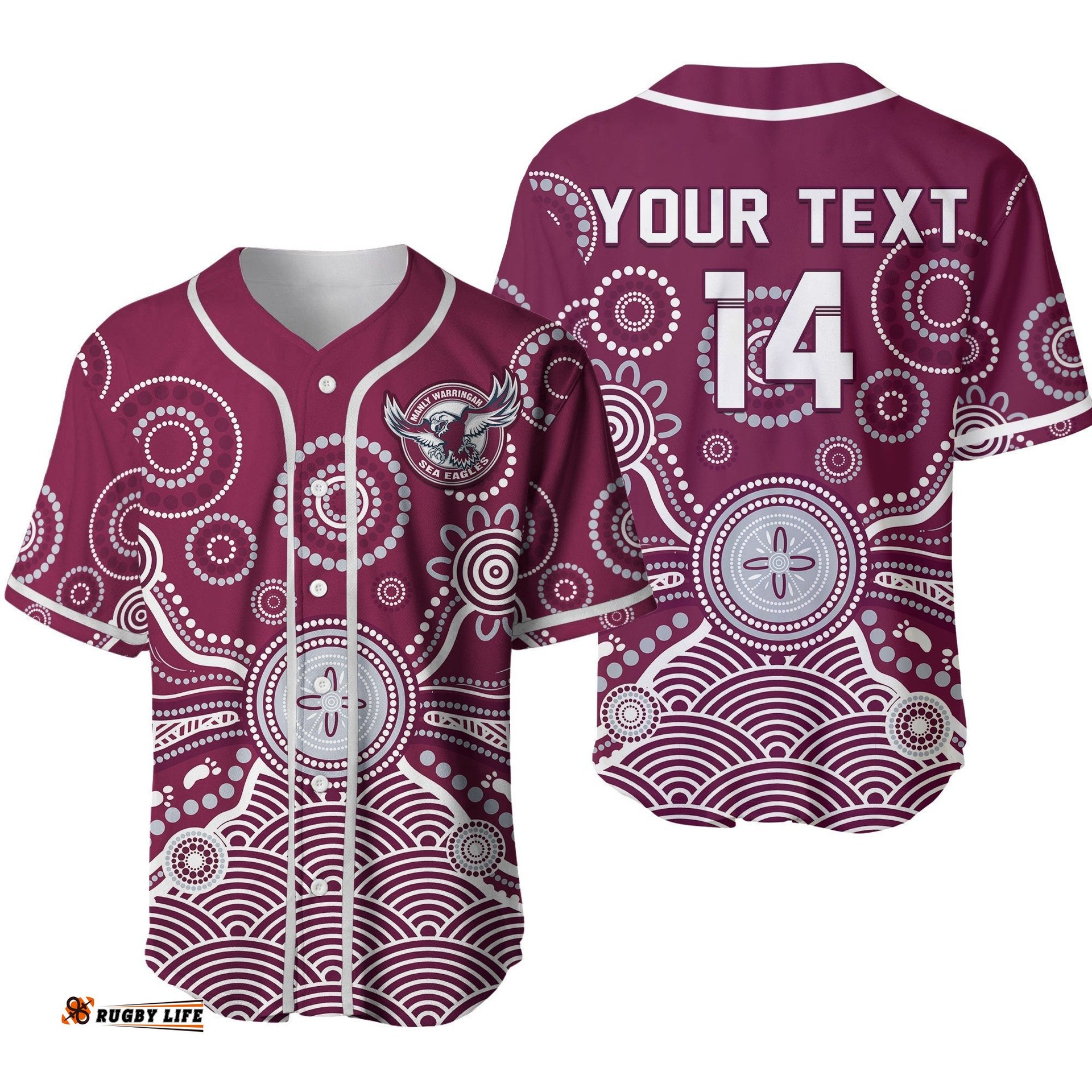 Custom Text And Number Sea Eagles Baseball Jersey Shirt Manly Warringah 1946 Indigenous Painting Ver.02