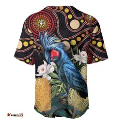 Australia Palm Cockatoo Baseball Jersey Shirt Aussie Banksia Aboriginal Pattern
