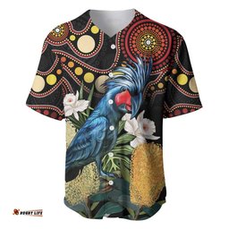 Australia Palm Cockatoo Baseball Jersey Shirt Aussie Banksia Aboriginal Pattern