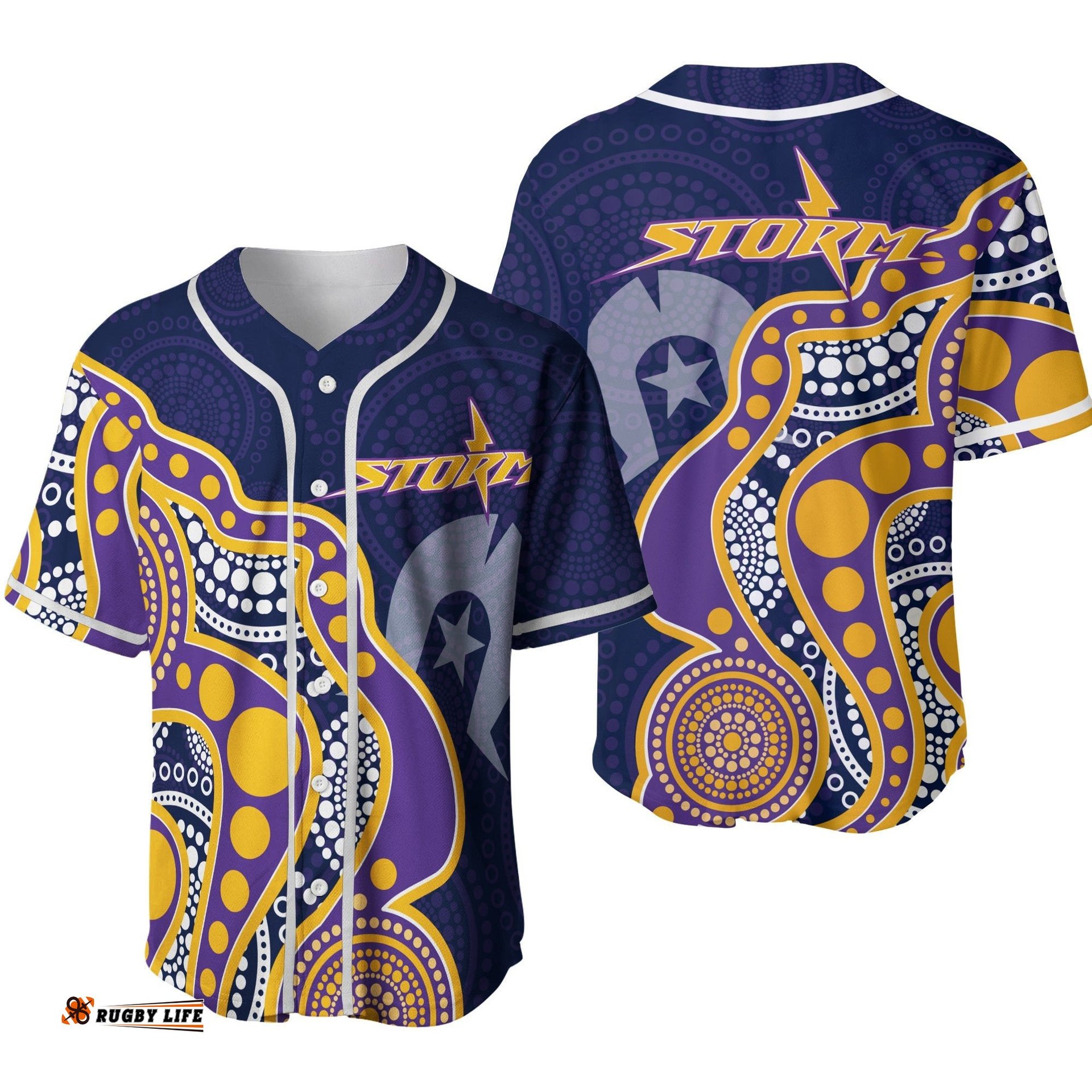 NAIDOC Week Melbourne Storm Baseball Jersey Shirt Aboriginal Dot Painting