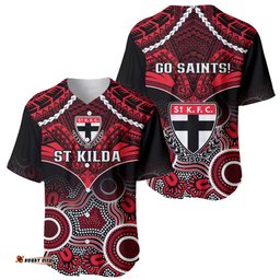 St Kilda Football Baseball Jersey Shirt Saints Aboriginal Mix Polynesian Pattern