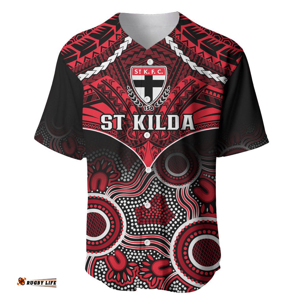 St Kilda Football Baseball Jersey Shirt Saints Aboriginal Mix Polynesian Pattern