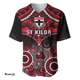 St Kilda Football Baseball Jersey Shirt Saints Aboriginal Mix Polynesian Pattern