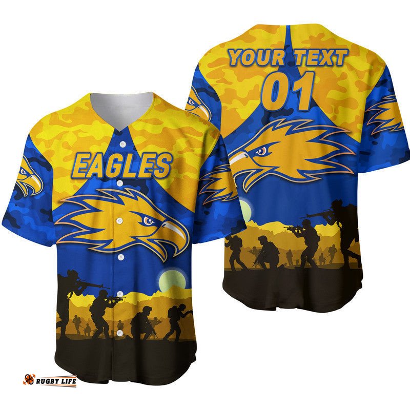 Custom Personalised West Coast Eagles ANZAC Baseball Jersey Shirt Simple Style Royal Blue