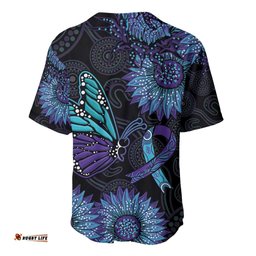 Australia Indigenous Baseball Jersey Shirt Teal & Purple Sunflower Aboriginal Arts
