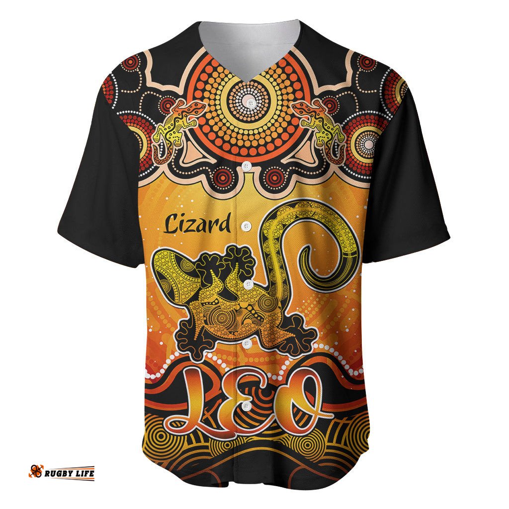 Personalised Australia Leo Lizard Zodiac Baseball Jersey Shirt Auz Astrology Aboriginal Red