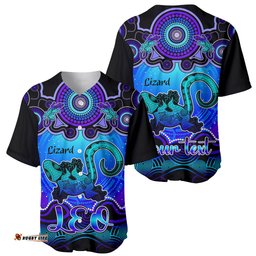 Personalised Australia Leo Lizard Zodiac Baseball Jersey Shirt Auz Astrology Aboriginal Blue