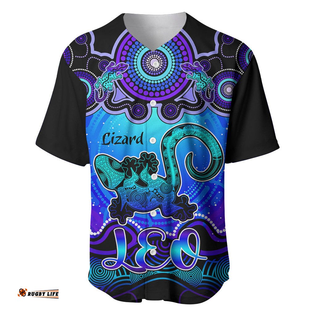 Personalised Australia Leo Lizard Zodiac Baseball Jersey Shirt Auz Astrology Aboriginal Blue