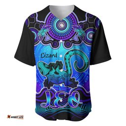 Personalised Australia Leo Lizard Zodiac Baseball Jersey Shirt Auz Astrology Aboriginal Blue