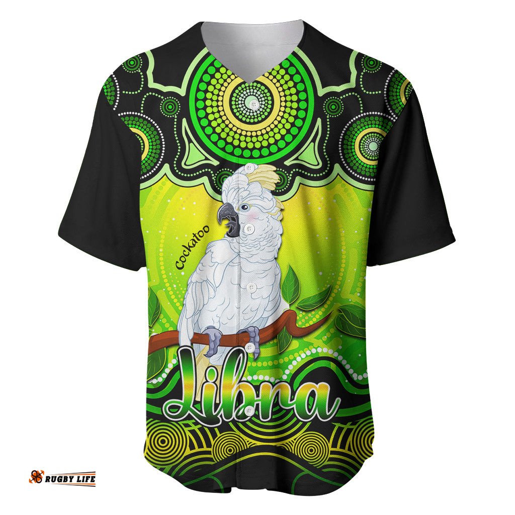 Personalised Australia Libra Cockatoo Zodiac Baseball Jersey Shirt Auz Astrology Aboriginal Green