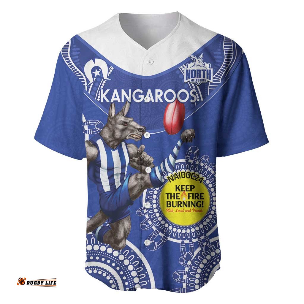 Custom AFL Kangaroos NAIDOC Week Baseball Jersey Shirt Keep The Fire Burning Indigenous Art