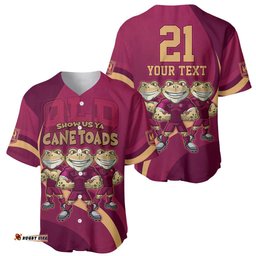 Custom QLD Maroons Cane Toad Baseball Jersey Shirt Queensland Origin No3