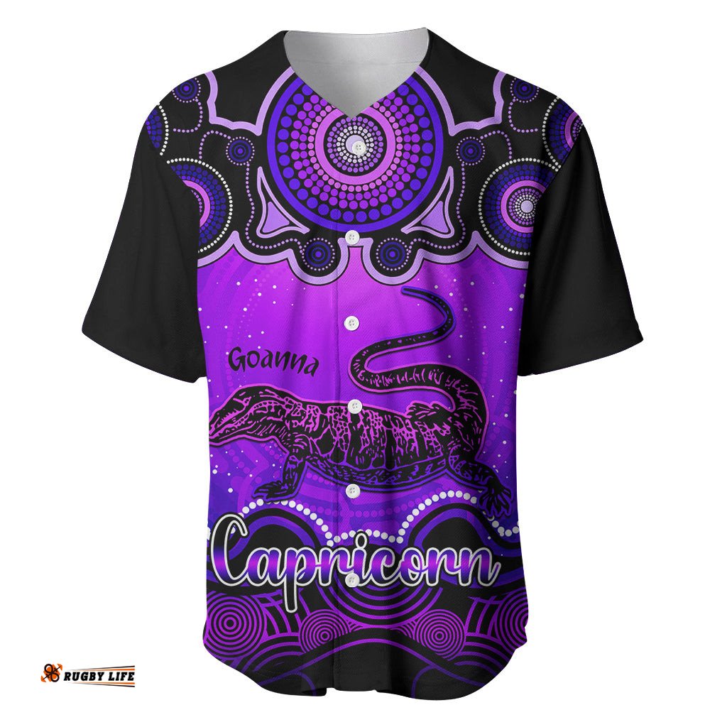 Personalised Australia Capricorn Goanna Zodiac Baseball Jersey Shirt Auz Astrology Aboriginal Purple