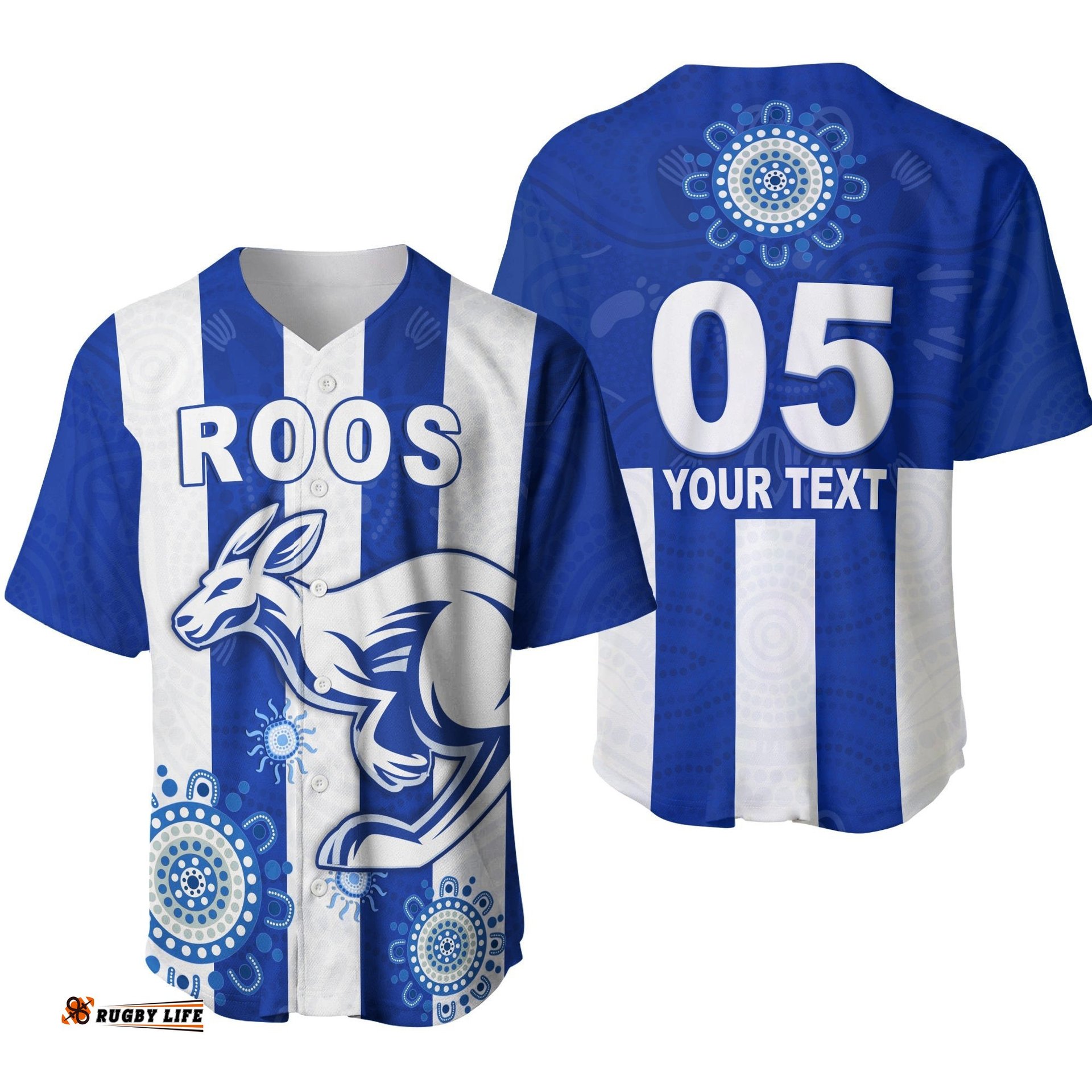 Custom Personalised Roos Football North Melbourne Baseball Jersey Shirt Simple Indigenous Custom Text and Number