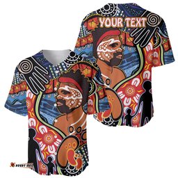 Dad and Son Footprint Father's Day Personalised Baseball Jersey Shirt Australian Aboriginal Art