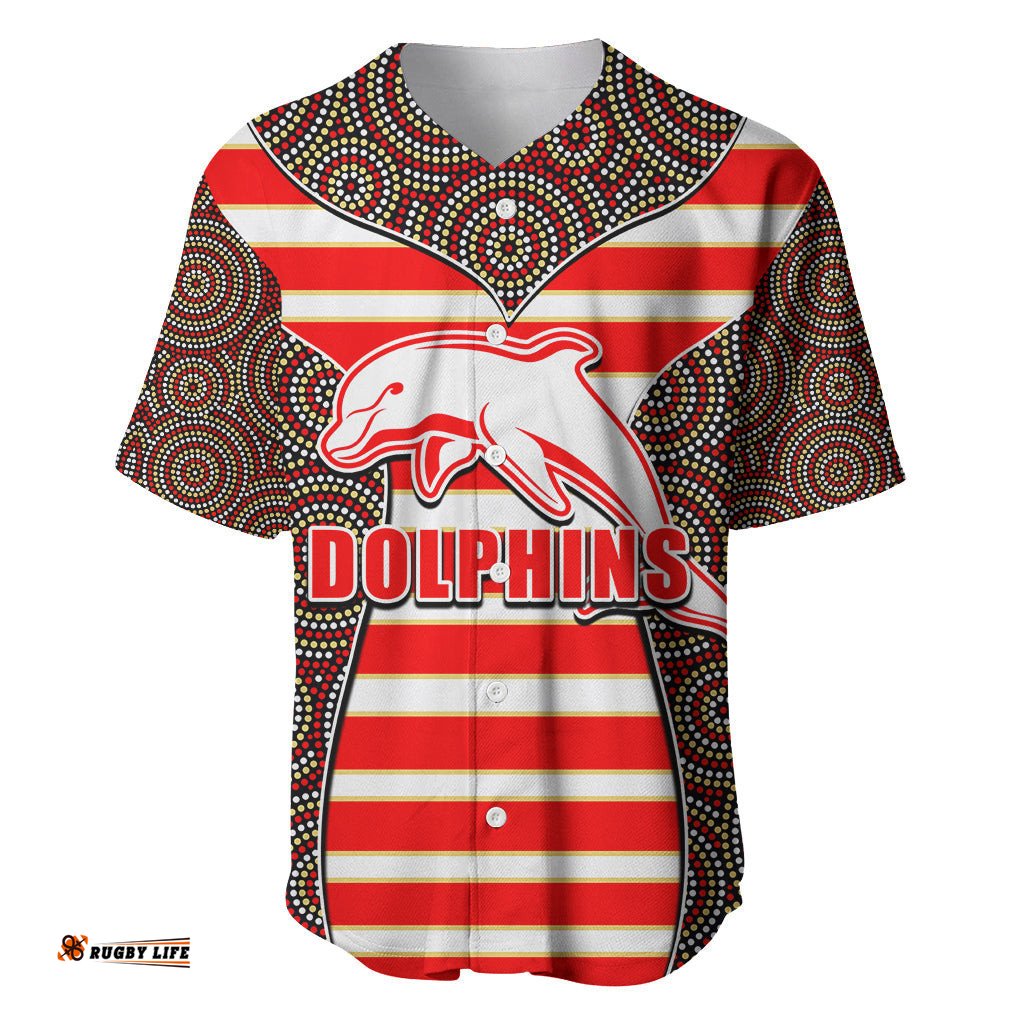 NRL Dolphins Baseball Jersey Shirt Mix Dot Aboriginal