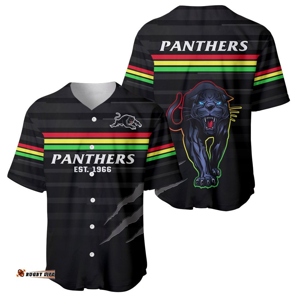 Penrith Panthers Rugby Baseball Jersey Shirt The Riff Est 1966 Black Sporty