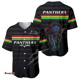 Penrith Panthers Rugby Baseball Jersey Shirt The Riff Est 1966 Black Sporty