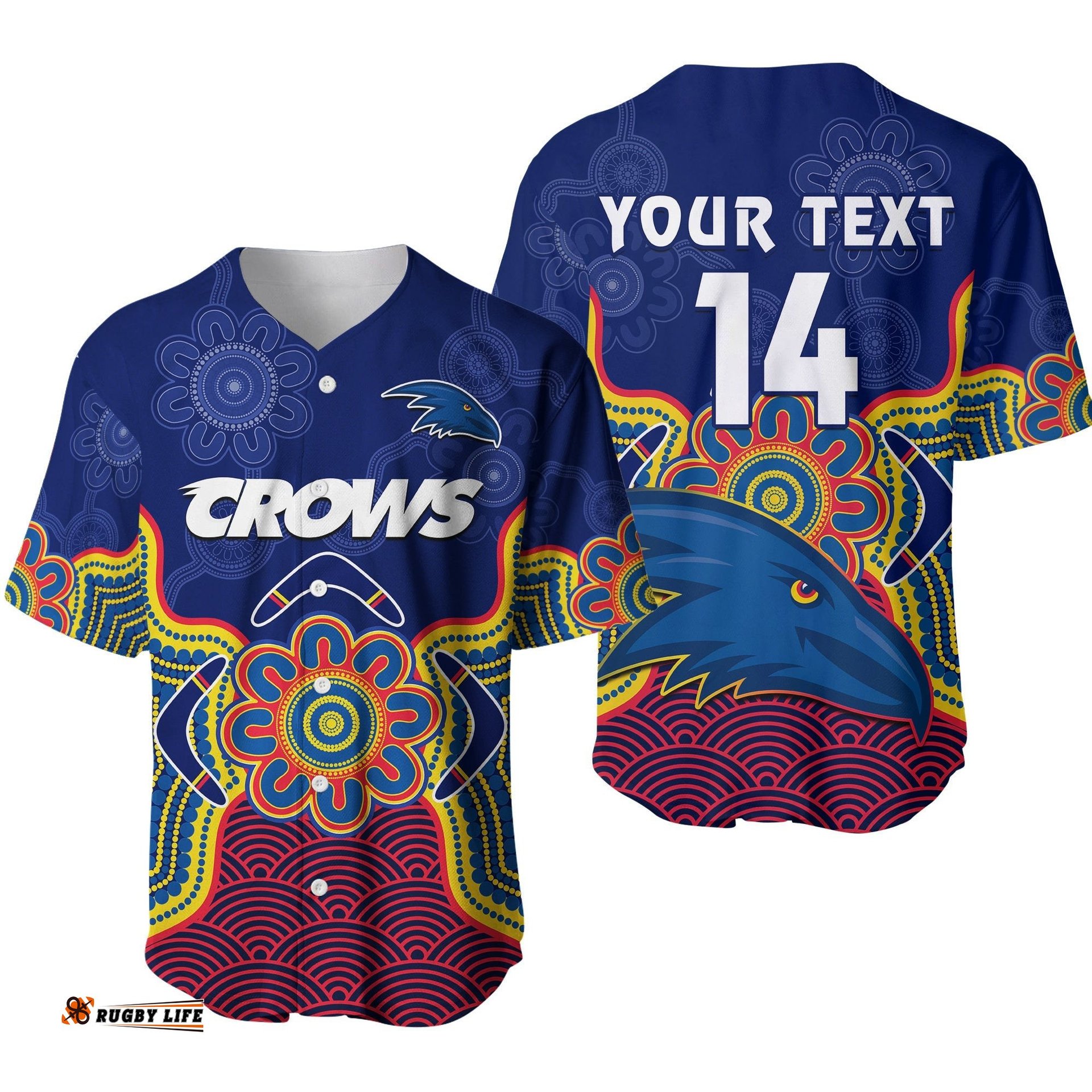 Custom Text And Number Adelaide Football Baseball Jersey Shirt Crows Aboriginal Art