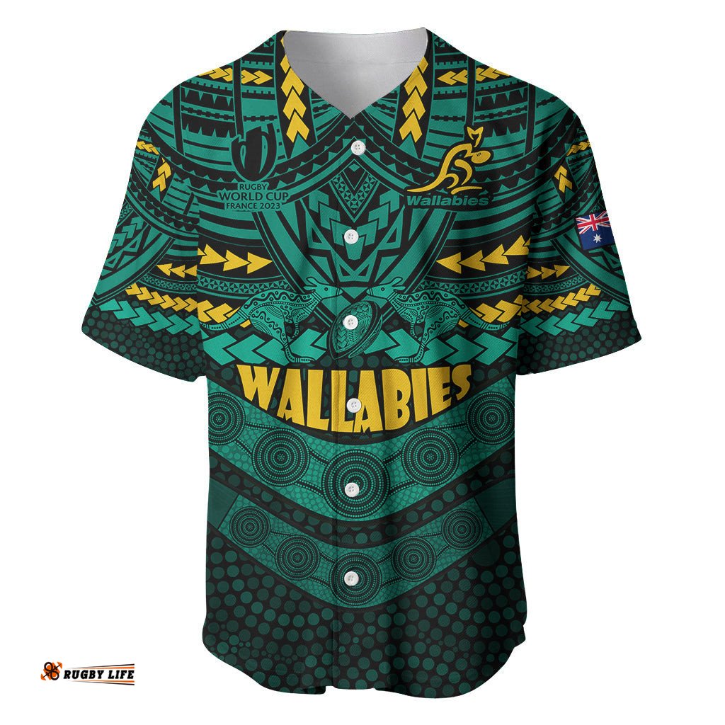 Custom Wallabies Rugby Baseball Jersey Shirt Polynesian and Aboriginal Special Green Version