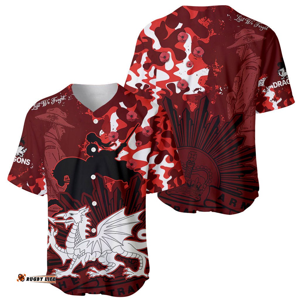 NRL ANZAC St Dragons Baseball Jersey Shirt Camouflage