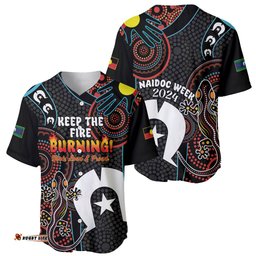 NAIDOC Week 2024 Baseball Jersey Shirt Keep The Fire Burning Indigenous Art