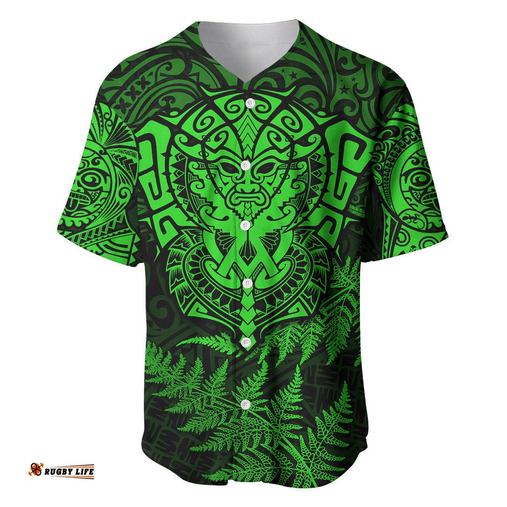 New Zealand Rugby Baseball Jersey Shirt Silver Fern All Black Mix Ta Moko Green Style 05