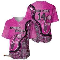 Custom Sydney Sixers Baseball Jersey Shirt Indigenous Art Grunge Style