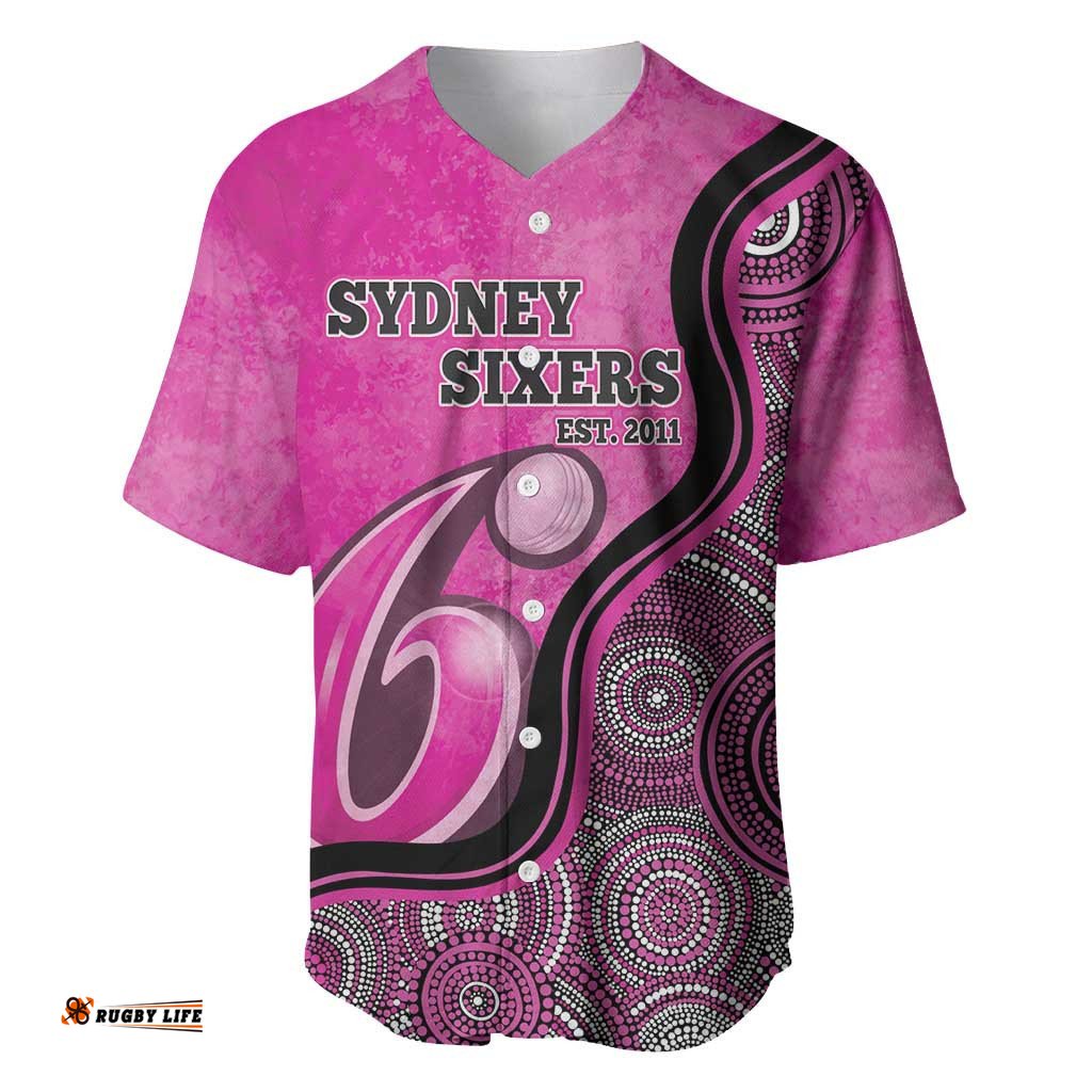 Custom Sydney Sixers Baseball Jersey Shirt Indigenous Art Grunge Style