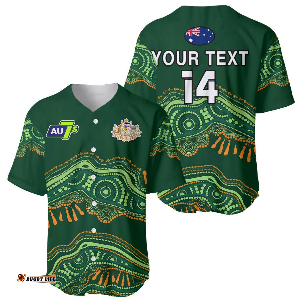 Custom Text And Number Aussie Sevens Rugby Aboriginal Art Baseball Jersey Shirt