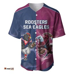 Roosters Sea Eagles Rugby Custom Baseball Jersey Shirt Half Grunge Style